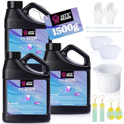 LET'S RESIN UV Resin, 1500g Hard Resin with Silicone Measuring Cups - size: 1500g