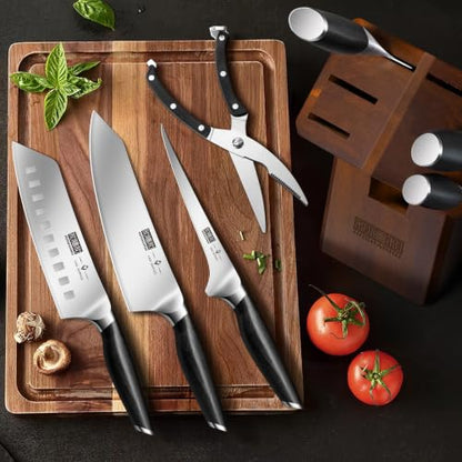 HOSHANHO 8PCS Knife Set, Razor Sharp Japanese Kitchen Knife Set with Block - size: 7"
