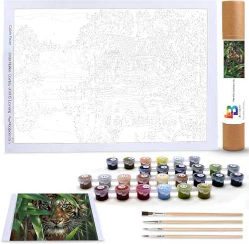 Ledgebay Paint by Numbers Kit for Adults, 16x20 Unframed Canvas - color: Bamboo Tiger, size: 16" x 20" Unframed