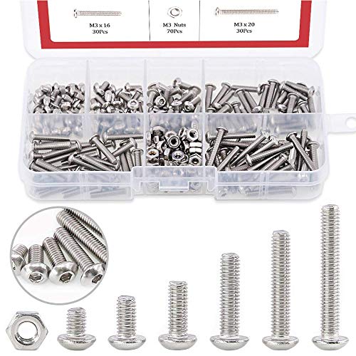 Hilitchi 250-Piece [M3] Stainless Steel Hex Socket Button Head Cap Bolts Screws Nuts Assortment Kit (M3) - color: M3