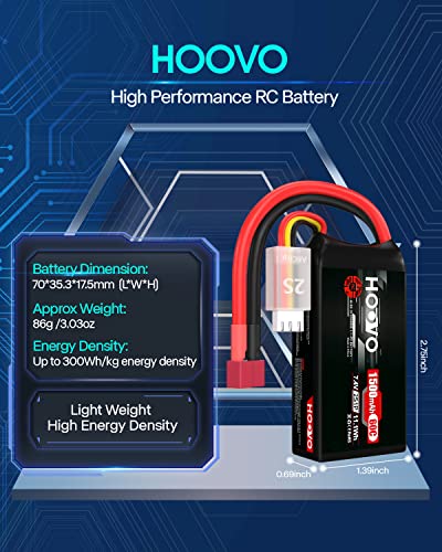 HOOVO 2S 7.4V 1500mAh 60C RC Lipo Battery Pack with T Connector 2 Packs