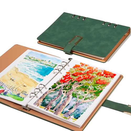 Lightwish Watercolor Sketchbook, 100% Cotton Cold Press Refillable Paper - color: Flat Buckle Green