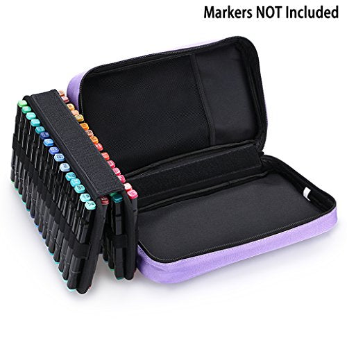 BTSKY Art Marker Carrying Case Lipstick Organizer-60 Slots Canvas Zippered - color: Purple