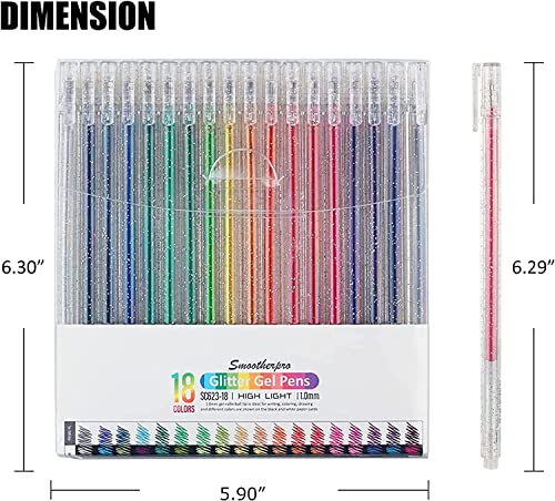 SMOOTHERPRO Glitter Gel Pens, 18 Colors 1.0mm Sparkle Ink - size: 1 Count (Pack of 18)