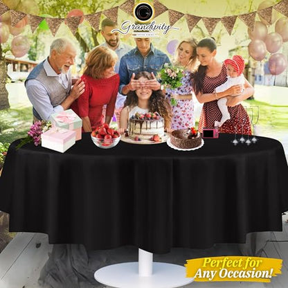 Grandipity Plastic Table Cloth Disposable 12 Pack 84" Round Black - color: Black, size: 84in. Round
