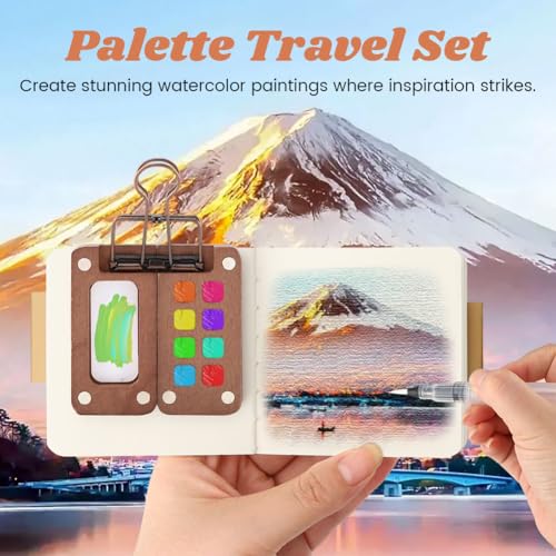 Mini Watercolor Kit,Sketchbook & Brushes,Travel Palette for Sketching