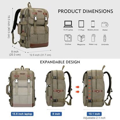 WITZMAN Canvas Travel Backpack for Men Large Laptop Backpack Fits 16 Inch - color: Army Green