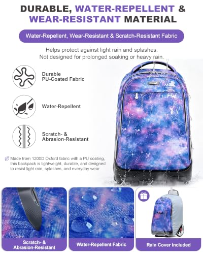 NEW TILAMI 19 Inch Rolling Backpack for School Stair-Climbing Big Wheel - color: Purple Star Violet