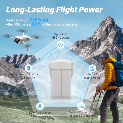 Mini 3/4 Series Intelligent Flight Battery 2Pack 3850mAh 7.38V Replacement Battery Compatible with DJI Minin 3/3 Pro/ 4 Pro Up to 47 Mins Flight Time - style: 2PACK