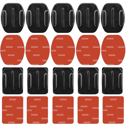 Helmet Adhesive Sticky Mounts, Flat & Curved Helmet Mounting attachments with 10 Sticky Pads, Compatible with GoPro Hero 13 12 11 10 Max 9 8 7 6 5 Session Camera and Other Brand Camera (10 Pack)