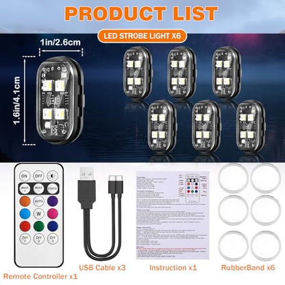 6PCS Wireless LED Strobe Lights, Upgraded 4LEDs RGB Lights for Cars Trucks - size: 6PCS (Upgraded 4LEDs)