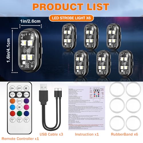 6PCS Wireless LED Strobe Lights, Upgraded 4LEDs RGB Lights for Cars Trucks - size: 6PCS (Upgraded 4LEDs)