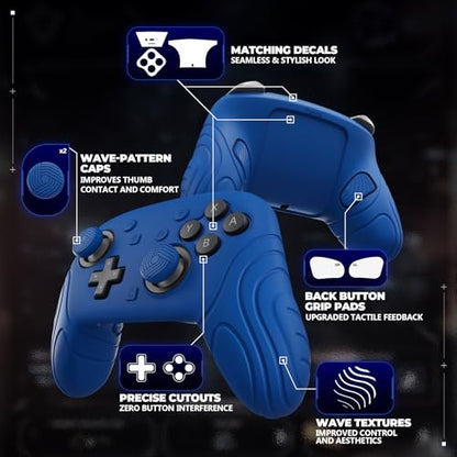 PlayVital for Nintendo Switch 2 Pro Controller Silicone Cover – Samurai Edition Protective Skin Case for Switch 2 Pro Controller with Back Button Caps & Thumb Grips & Stickers, Shockproof - Blue - color: Blue