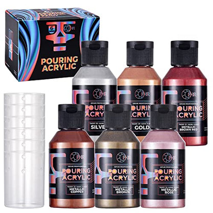 OPHIR Metallic Acrylic Pour Paint Kit, 6 Colors for Fluid Art Projects - color: 6 Metallic Colors Set
