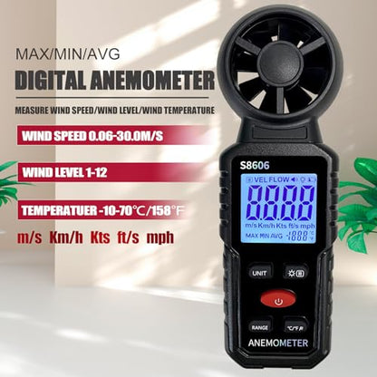 3 in 1 Handheld Anemometer Wind Speed Meter Gauge Speedometer Wind Level Tester Air Flow Meter Temperature Measuring Device Outdoor for Sailing Surfing Flying Shooting