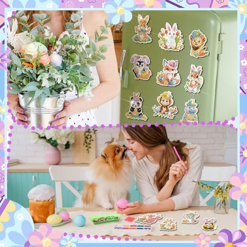 Xuhal 30 Pcs Easter Diamond Painting Magnets Diamond Art Kits for Adults - color: Easter