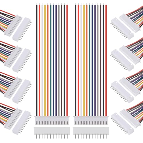 ACEIRMC 10Pairs JST-XH Connector Kit, XH 2.54mm 12 Pin Header Male and Female Connectors Plug Adapter with Flat Wire Cable 200mm 26AWG Compatible with JST XH (12P) - color: 12P