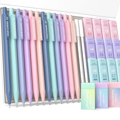 Four Candies Cute Mechanical Pencil Set, 0.5mm & 0.7mm Point, 12-Count Pack - style: 12PCS 0.5 + 0.7 mm