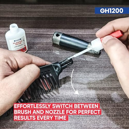 GH1200 (2-in-1) Super Glue for Plastic with Brush Applicator & Nozzle - Fast Setting Plastic Glue Heavy Duty for Solid Bonds, DIY & More, Crystal Clear & No Stain Glue