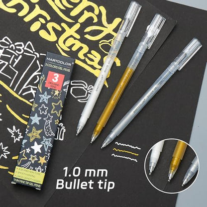 MARTCOLOR Gold Silver White Gel Pens, 3 Pack 1mm Opaque Archival Ink Pen - color: Multicolor