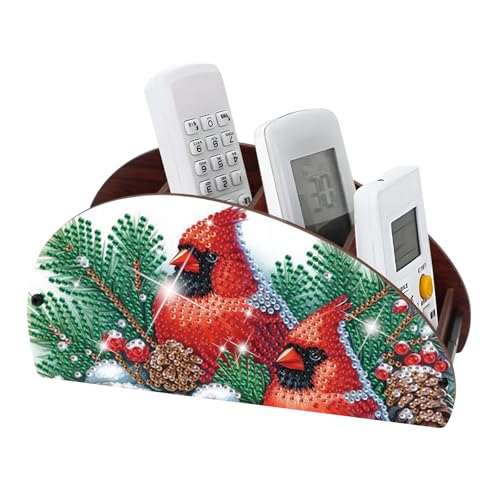 JISHSHAY Christmas Diamond Painting Remote Control Holder Cardinal Diamond Art Remote Holder Xmas Gem Art Organizer Box Bird Gem Painting Organizer Case Embroidery Mosaic Kits for Adults Storage Case - color: Cardinal 2