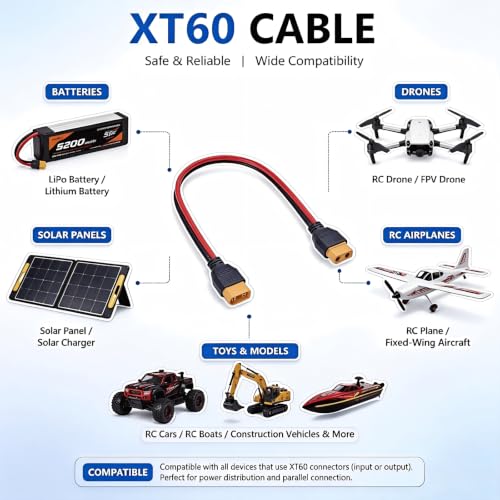 2-Pack 14AWG XT60 Extension Cable, 11.8 Inch Flexible Silicone Wire
