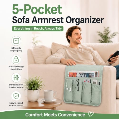 Armchair Caddy for Recliner, Non Slip Sofa Arm Organizer,Light Green - color: Light Green