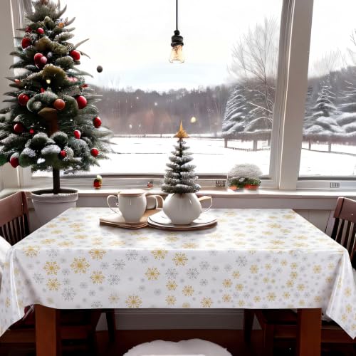 Oudain 54 Inch x 100 ft Golden Silver Snowflake Tablecloth Roll Cutter Box - style: Golden Snowflakes