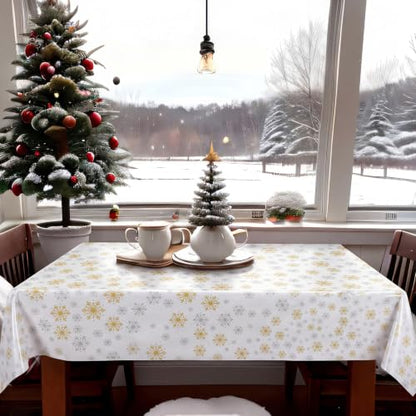 Oudain 54 Inch x 100 ft Golden Silver Snowflake Tablecloth Roll Cutter Box - style: Golden Snowflakes
