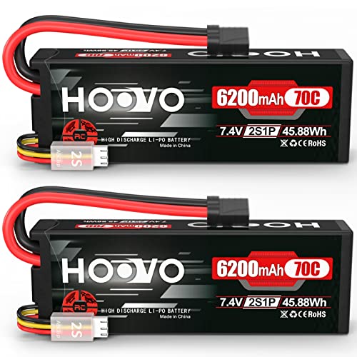 HOOVO 7.4V 70C 6200mAh 2S Lipo Battery Hard Case with Tracxas Plug(2 Packs - style: 2S 6200mAh
