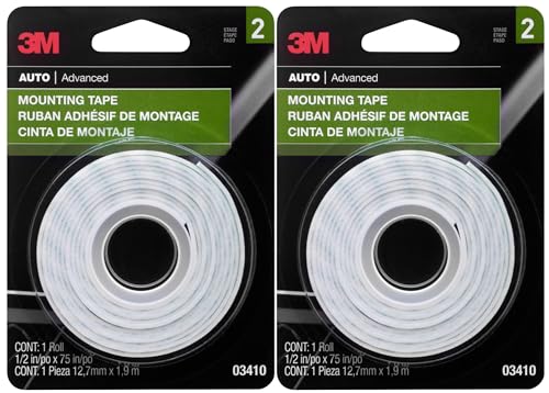 3M Mounting Tape 2-Pack, White Foam, 1/2 in x 75 in per Roll (150 in Total), Multipurpose Permanent Double-Sided Foam Tape for Automotive Interior and Home/Office Use