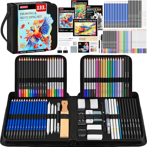 133 Pack Drawing Set Sketching Kit, Pro Art Supplies Sketch Pencils Set - color: Black, size: 133 Pack
