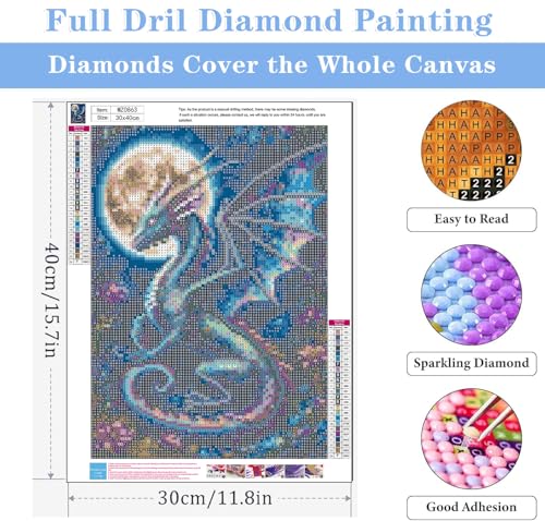 Dragon Diamond Art Kits for Adults 12x16In - color: Dragon