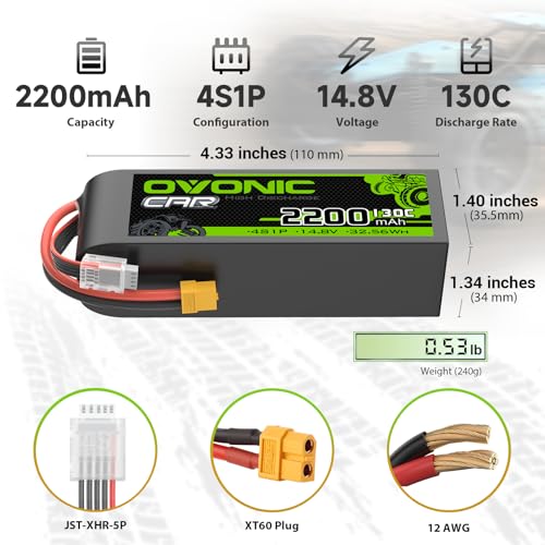 OVONIC 4S LiPo Battery 2200mAh 14.8V 130C RC Battery with XT60 Connector
