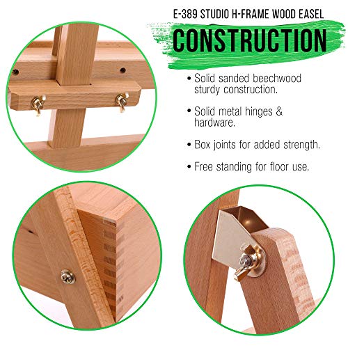 U.S. Art Supply Large Wooden H-Frame Easel with Storage Drawer & Shelf
