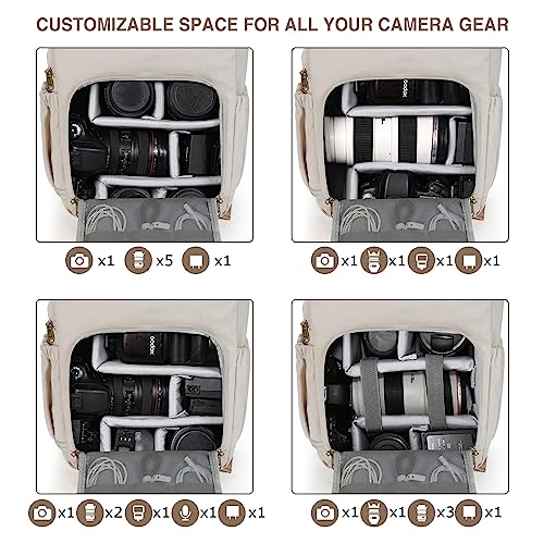 BAGSMART Camera Backpack DSLR Camera Bag Backpacks for Photographers - color: A-ivory White[single Buckle]