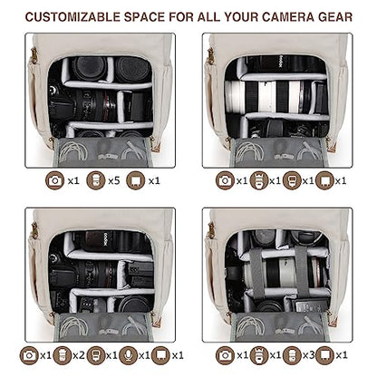 BAGSMART Camera Backpack DSLR Camera Bag Backpacks for Photographers - color: A-ivory White[single Buckle]