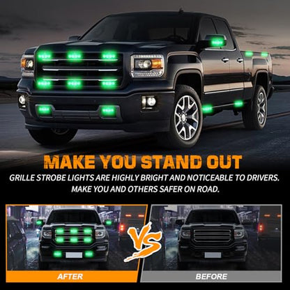 XRIDONSEN 8PCS Sync Truck Grill Lights 32 LED Green Strobe Lights - color: Green