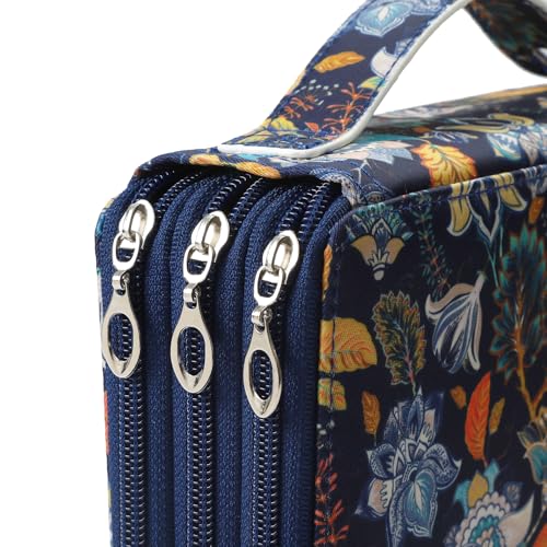 Canvas 120 Slots Pencil Case 3-Layer Zipped Holder w/Handle - color: Retro, size: 120