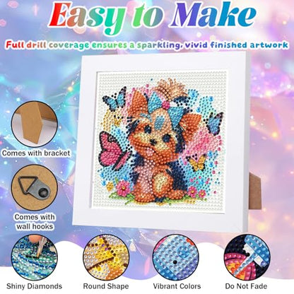 WEMEON Dog Diamond Art Kits for Kids with Frame 7x7 inch - color: Dog