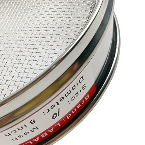 LABALPHA 10 Mesh Lab Sieves, #10 Mesh Test Sieve, 8'' Diameter, 304 Stainless Steel Wire Cloth (2mm) - size: 10 mesh (2mm)