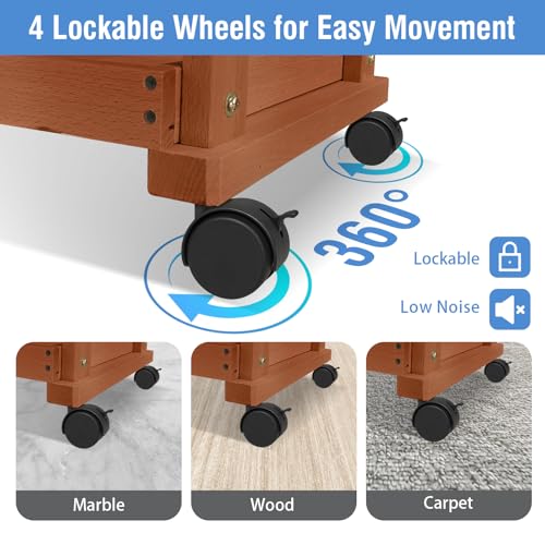 Falling in Art 3-Tier Beechwood Rolling Cart with Caster Wheels, Walnut - color: Walnut