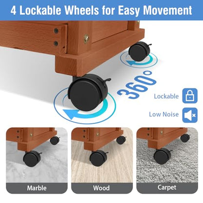Falling in Art 3-Tier Beechwood Rolling Cart with Caster Wheels, Walnut - color: Walnut