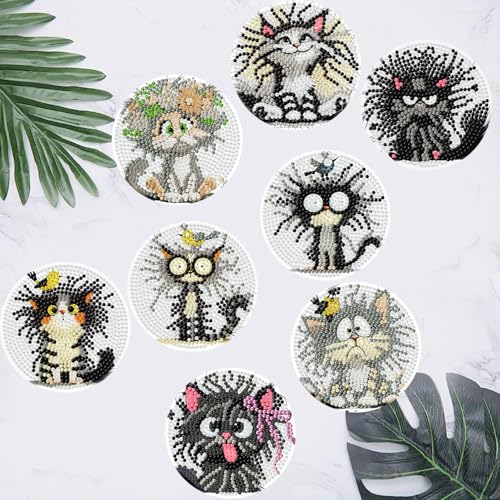 8 Pcs Cat Diamond Art Coasters, Diamond Painting Coasters 4X4IN - color: Cat