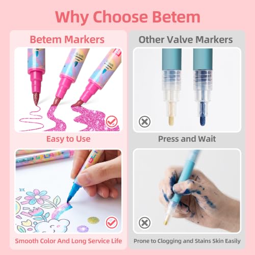 Betem 36 Glitter Paint Marker for Rock, Wood, Metallic Paint Pen with Case