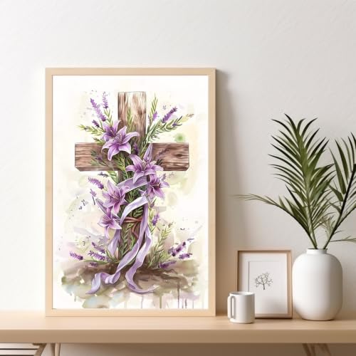Kalonyth Cross Framed Paint by Numbers Kit for Adults Beginner 8x12 inch - color: Frame-OP-US12