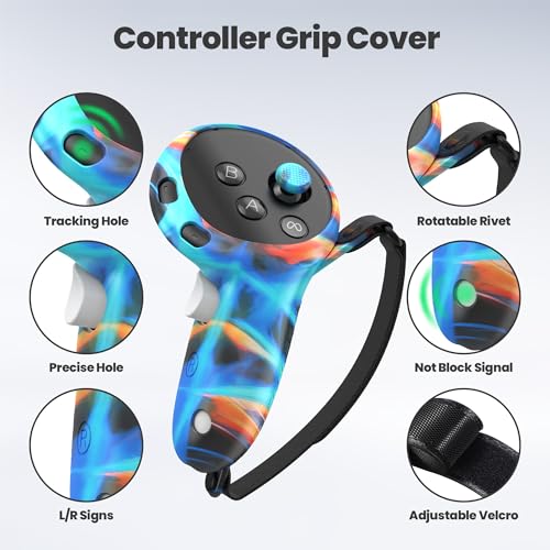 Compatible with Meta Quest 3s Accessories, Silicone Face Cover, VR Shell Cover,Touch Controller Grip Cover, Joysticks Cover, Camera Lens Protector Set (Colorful C)