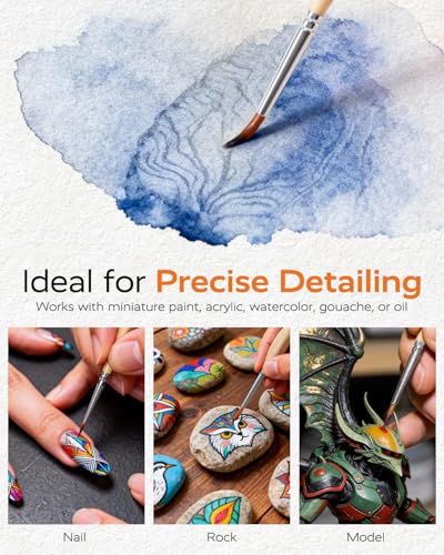 JUSART Miniature Paint Brushes 12 PCS, Fine Tip Model Paint Brushes, Wood - color: Wood
