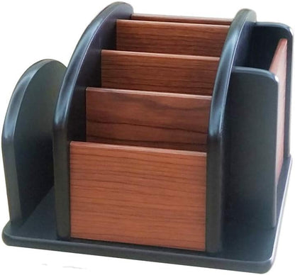 Rotatable remote control organizer wooden multi-purpose pen holder multi compartment storage and sorting box office and home desktop organizer HeBen7005