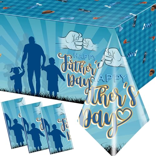 3Pcs Fathers Day Tablecloths - Blue Happy Fathers Day Rectangular Plastic Table Covers for Party Supplies, Size 70.8X42.5in - color: Fathers Day